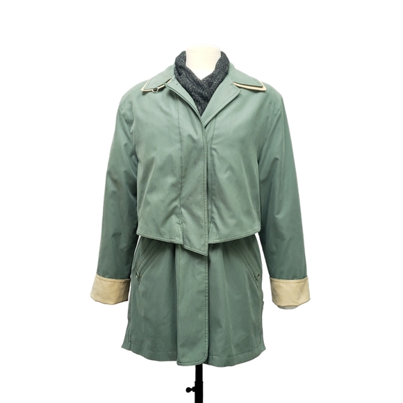 VINTAGE 80s 90s Windbreaker Coat | Green & Yellow | Medium | Nuage Collection - Picture 3 of 13